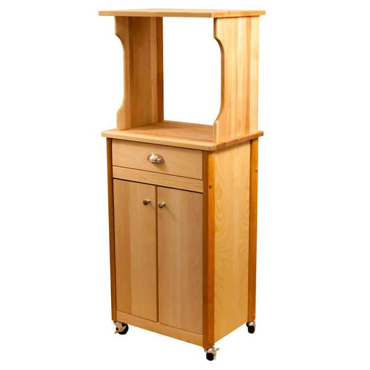 Natural Wood Kitchen Cart with Hutch Top