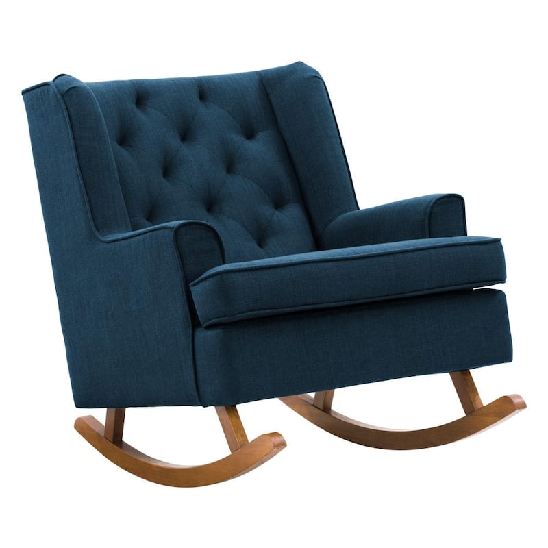 Boston Navy Blue Tufted Fabric Rocking Chair