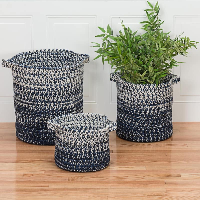 Monet Ombre 14 in. x 14 in. x 15 in. Navy Round Polypropylene Braided Basket