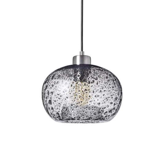 9 in. W x 6 in. H 1-Light Silver Rustic Seeded Hand Blown Glass Pendant Light with Clear Glass Shade