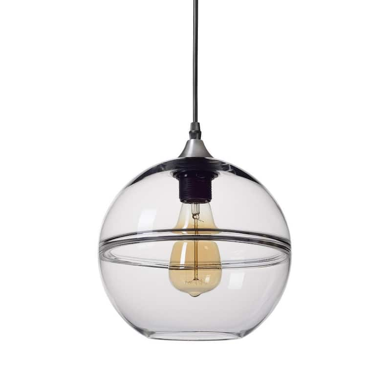 9 in. H 1-Light Unique Optic Contemporary Silver DoubleEyelidHand Blown Glass Pendant with Clear Glass Shade