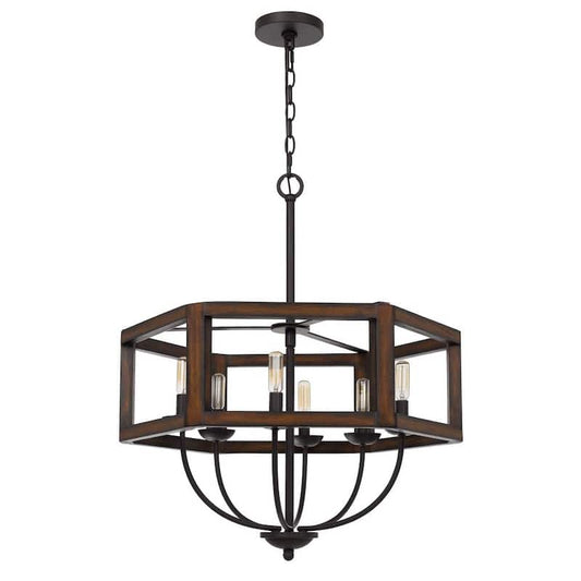 Renton 6-Light Oak Toned Rubber Wood Chandelier