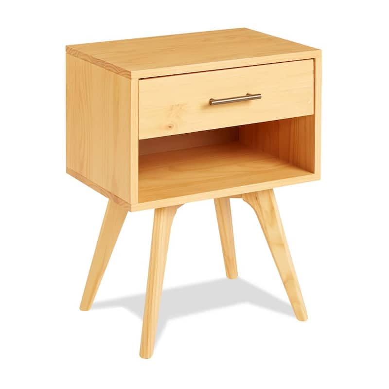 Mid Century Modern 1-Drawer Oak Finish Nighstand 25.4 in. x 19.6 in. x 13.75 in.