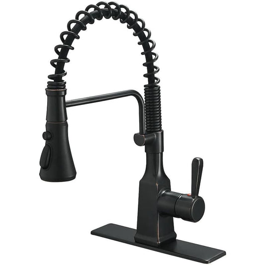 Single-Handle Pull-Down Sprayer 3 Spray High Arc Kitchen Faucet With Deck Plate in Oil Rubbed Bronze