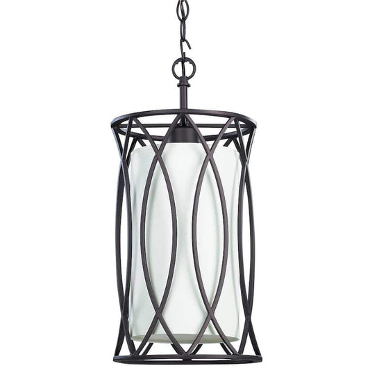 Monica 1-Light Oil Rubbed Bronze Pendant with White Fabric Shade