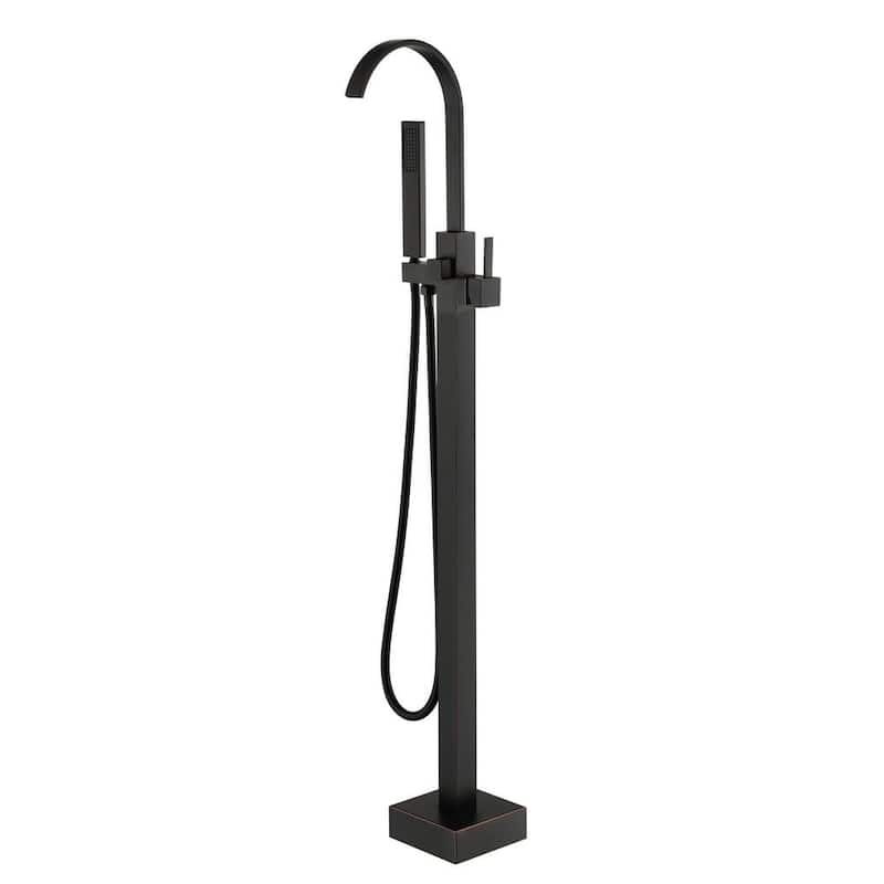 Single-Handle Floor Mounted Bathtub Faucet High Flow Bathroom Tub Filler with Hand Shower in Oil Rubbed Bronze