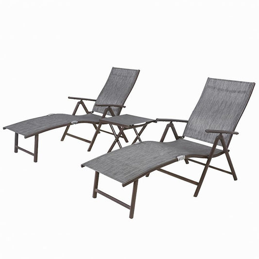 Brown 3-Piece Metal Outdoor Chaise Lounge