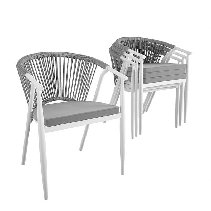 Circi Gray Stackable Metal Outdoor Dining Chair with Gray Cushions (4-Pack)