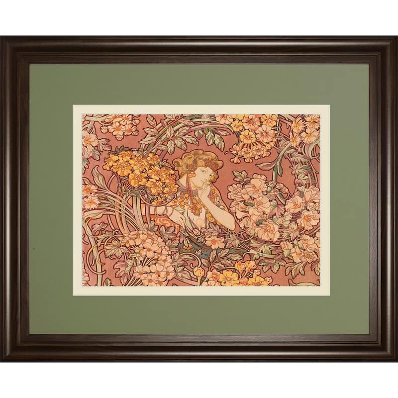 Redhead Among FlowersBy Alphonse Mucha Framed Print Nature Wall Art 34 in. x 40 in.