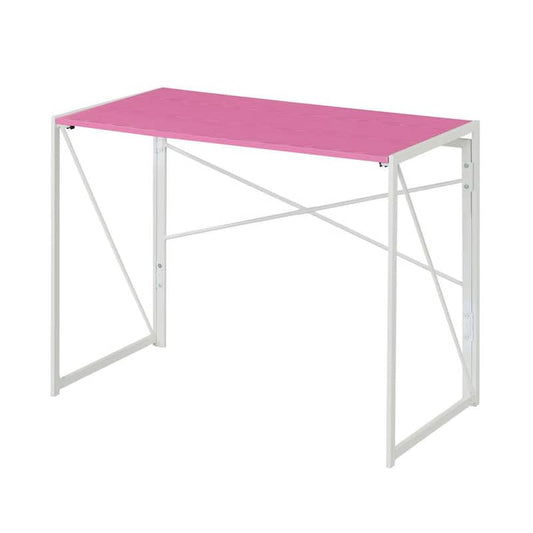 Xtra 39.5 in. Rectangle Pink and White Particle Board Writing Desk with Folding Frame