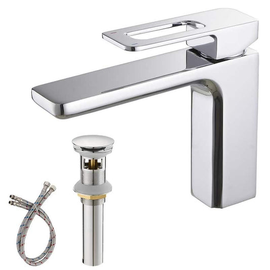 Single Hole Single-Handle Bathroom Faucet With Pop Up Drain in Polished Chrome