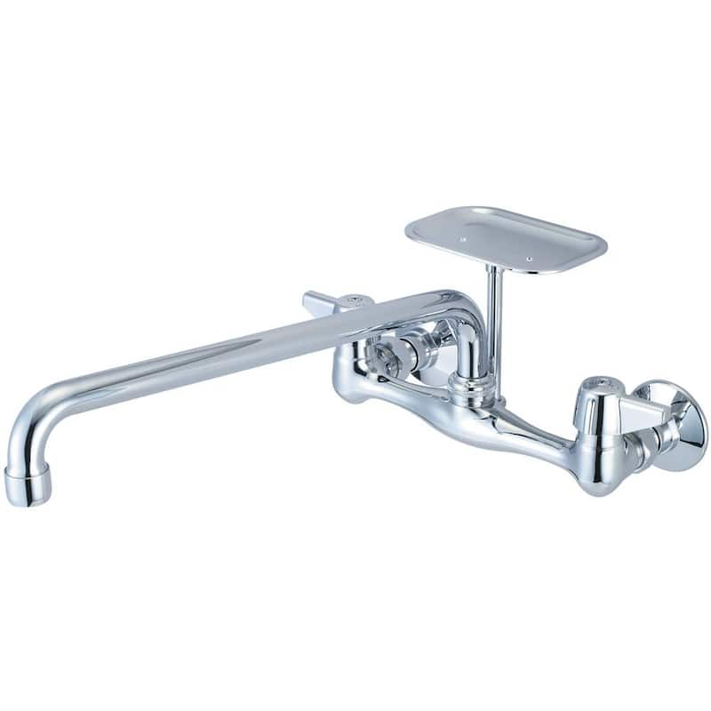 Double-Handle Wall Mount Standard Kitchen Faucet in Polished Chrome