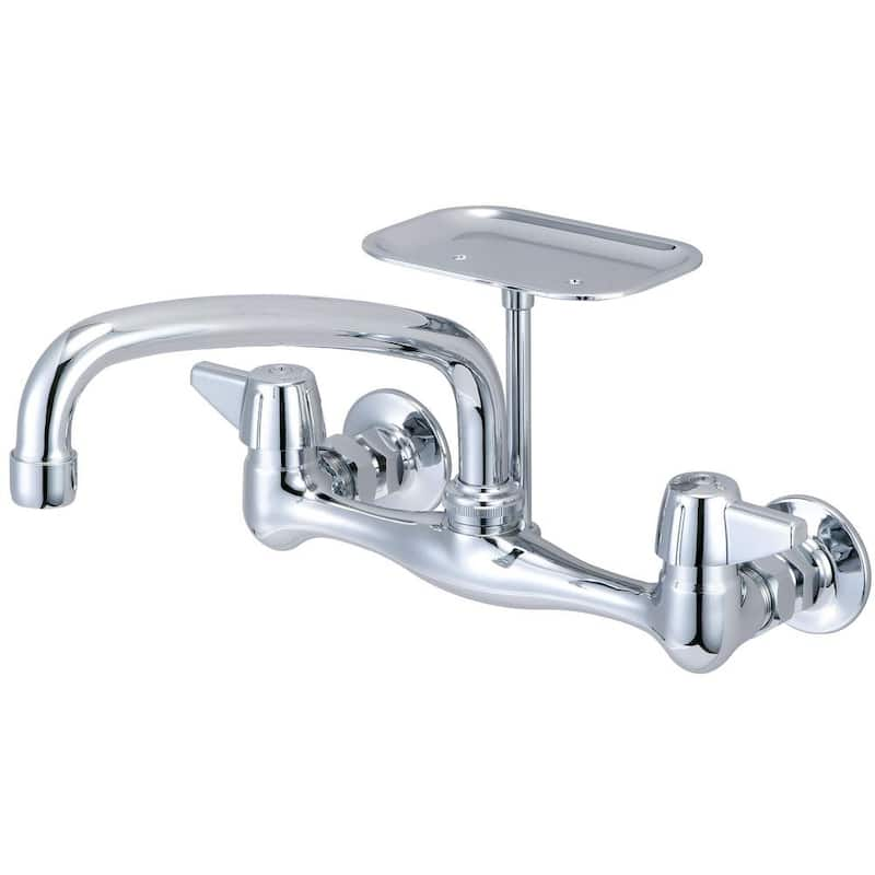 Double-Handle Wall Mount Standard Kitchen Faucet in Polished Chrome