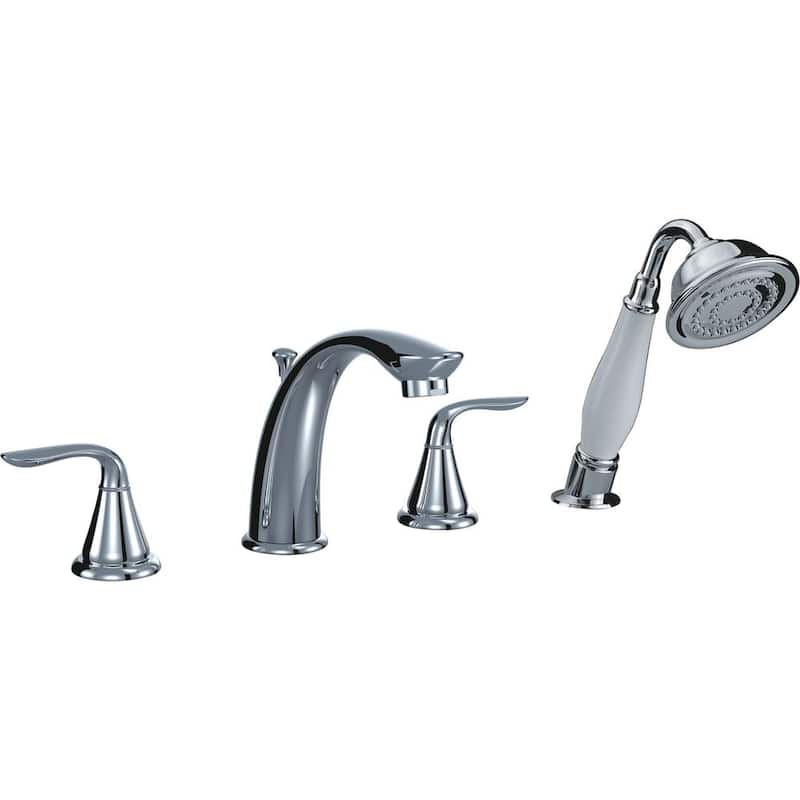 Majestic Two Handle Top Deck Mount Roman Tub Faucet with Hand Held Shower in Polished Chrome