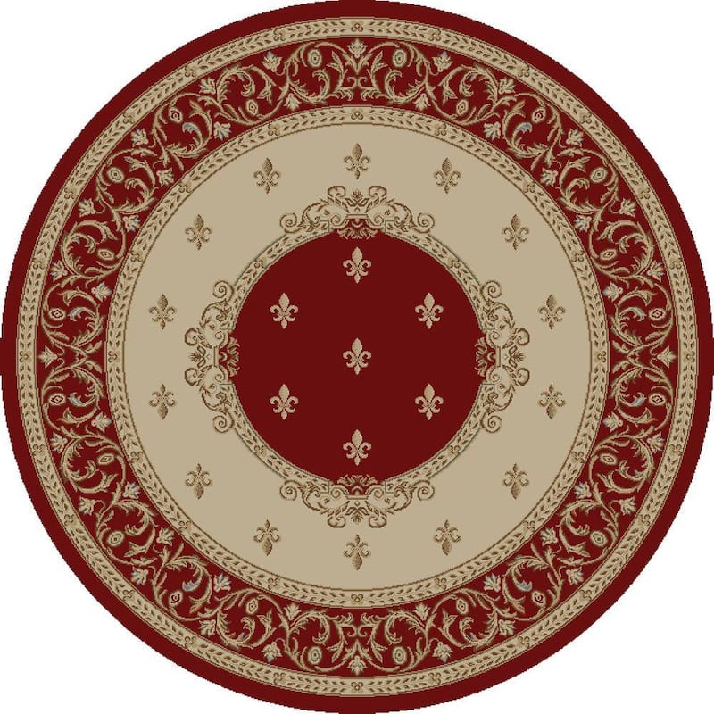 Jewel Fleur De Lysmedallion Red 5 ft. Round Area Rug