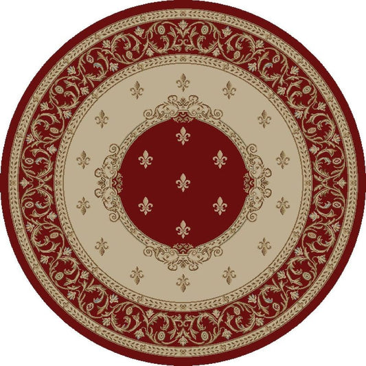 Jewel Fleur De Lysmedallion Red 5 ft. Round Area Rug