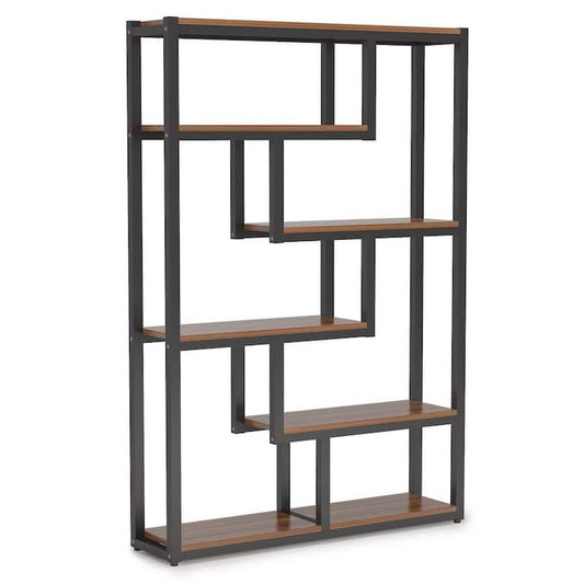 Eulas 69.3 in. Dark Walnut 6-Shelf Etagere Bookcase with Open Storage Display Shelves for Home Office