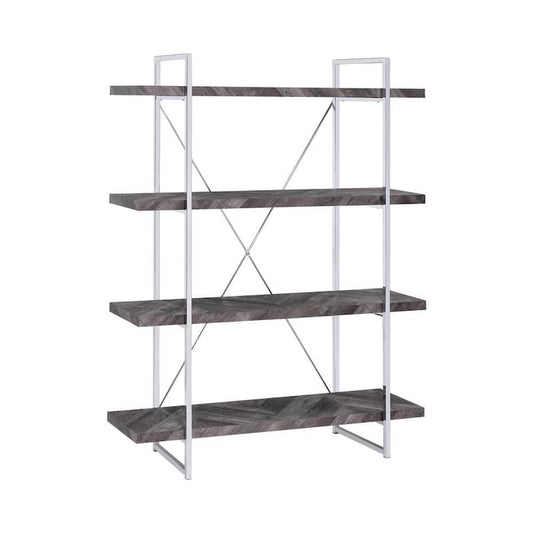 Grimma 62.5 in. Rustic Grey Herringbone 4-Shelf Bookcase