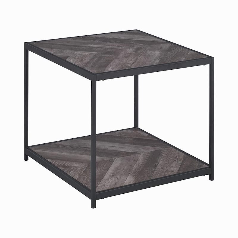 Meagan 23.5 in. Rustic Grey Herringbone and Sandy Black Square Wood End Table