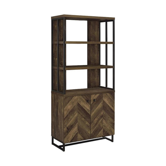 Millbrook 70.75 in. Rustic Oak Herringbone and Gunmetal 3-Shelf Bookcase