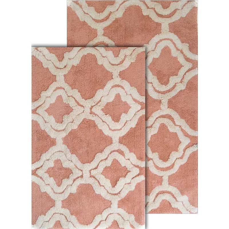 Double Quatrefoil Salmon/Ivory 2 ft. x 3 ft. 4 in. 2-Piece Bath Rug Set