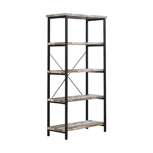 Skelton 70.75 in. Black Salvaged Cabin and 4-Shelf Etagere Bookcase