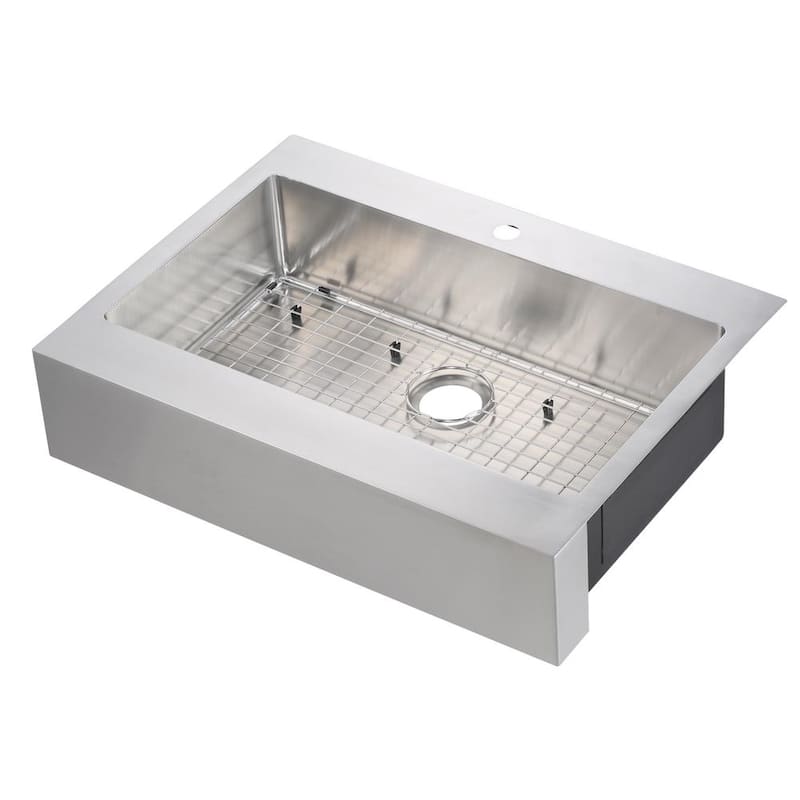 Brimley Retrofit Dual Mount Stainless Steel 331-Hole Single Bowl Flat Farmhouse Apron Front Kitchen Sink