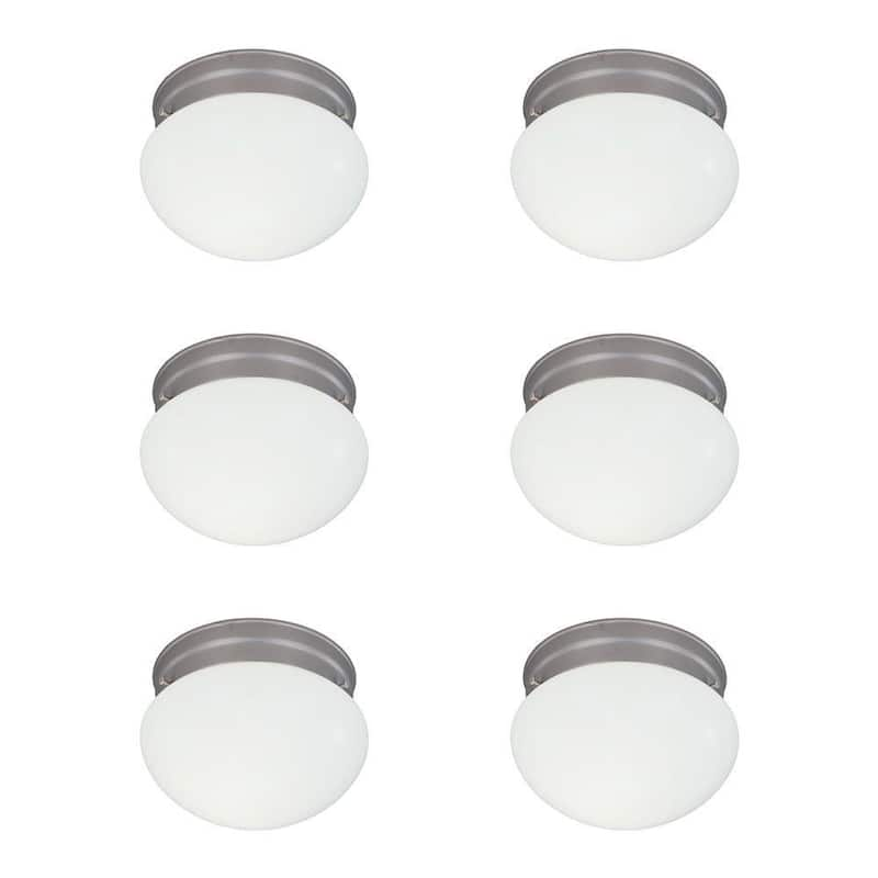 1-Light Satin Nickel Flush Mount with White Shade (6-Pack)