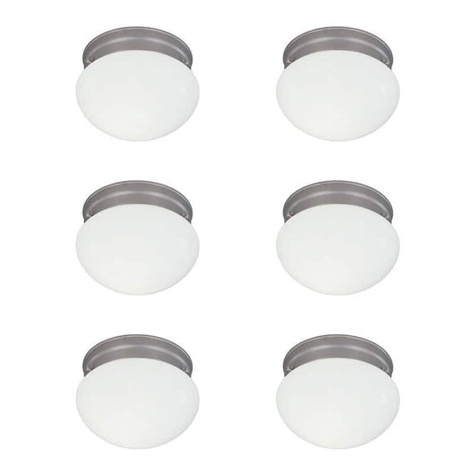 1-Light Satin Nickel Flush Mount with White Shade (6-Pack)