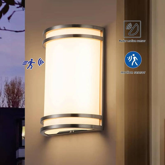 1-Light Satin Nickel Aluminum 15-Watt LED Radar Sensor Outdoor Wall Light with Acrylic Shade