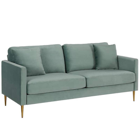 Highland 33.5 in. W Seafoam Green Velvet Upholstered 3-Seats Lawson Sofa with Accent Pillows