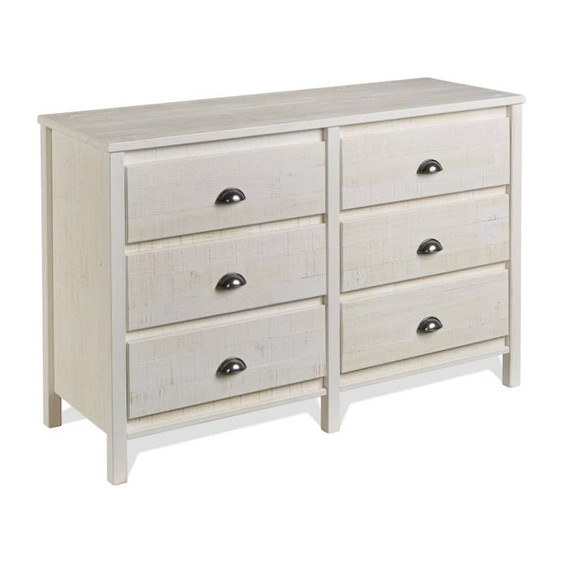 Baja 6-Drawer Shabby White Dresser 33.6H x 51W x 18.5D