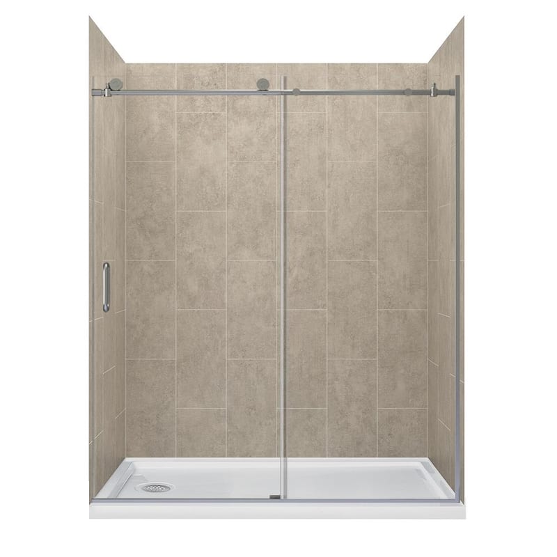 Jetcoat 60 in. L x 30 in. W x 78 in. H Left Drain Alcove Shower Stall Kit in Shale and Brushed Nickel 3-Piece