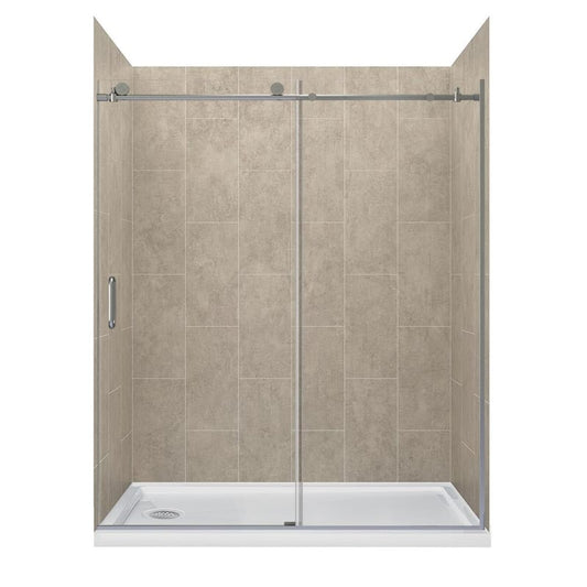 Jetcoat 60 in. L x 30 in. W x 78 in. H Left Drain Alcove Shower Stall Kit in Shale and Brushed Nickel 3-Piece