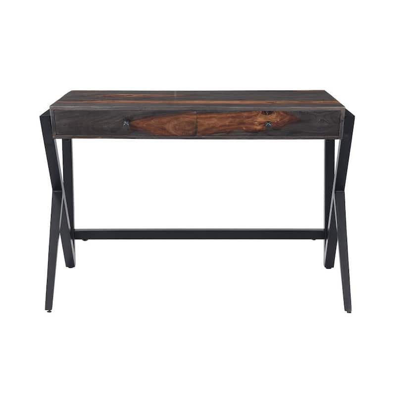 Sierra Brown and Black Solid Wood 45 in. Modern Rectangular 2-Drawer Writing Desk