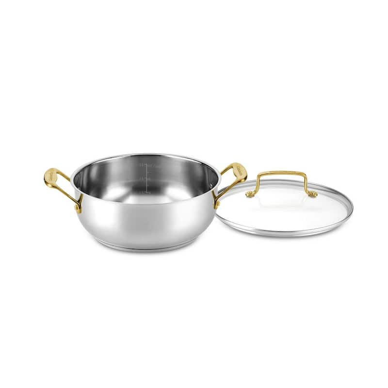 Minerals 4 qt. Round Stainless Steel Dutch Oven in Silver and Gold with Glass Lid