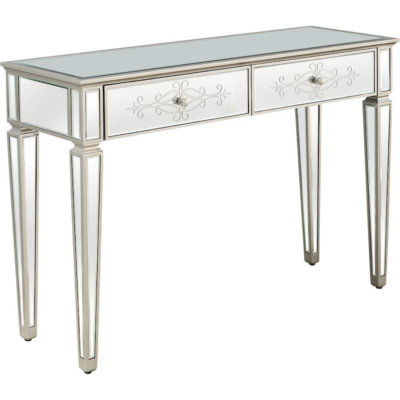 Miriam 47 in. Silver Rectangle Mirrored Glass Console Table with Drawers