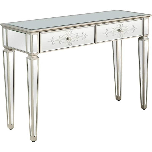 Miriam 47 in. Silver Rectangle Mirrored Glass Console Table with Drawers