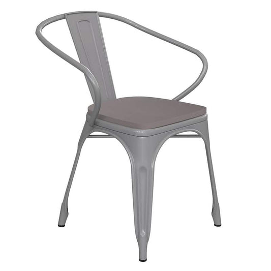 Silver Metal Outdoor Dining Chair in Gray