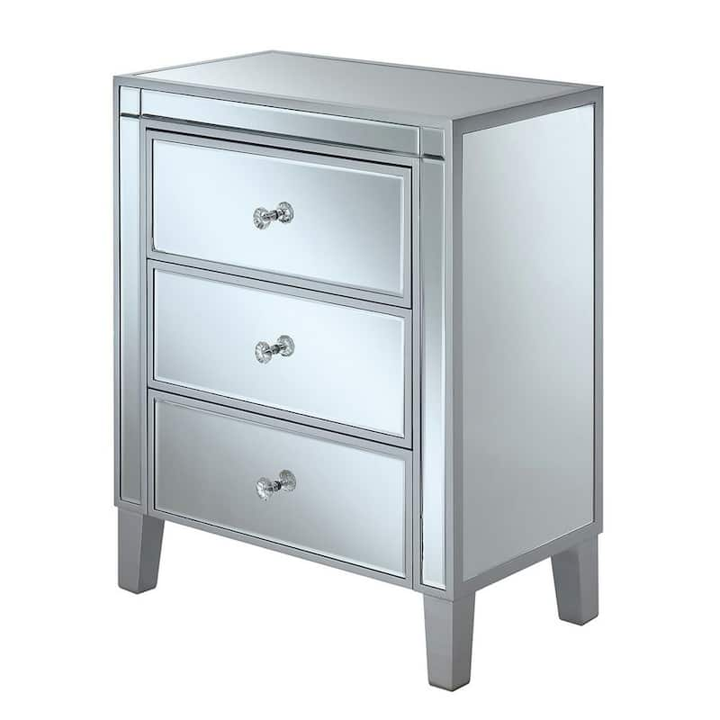 Gold Coast 23.75 in. W x 28.5 in. H Silver and Mirror Rectangle Glass Top End Table with 3-Drawers