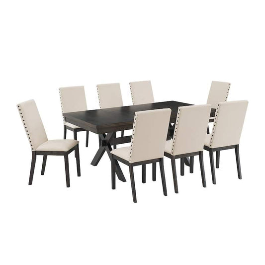 Hayden Slate Upholstered 9-Piece Dining Set