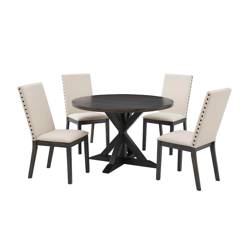 Hayden Slate Upholstered Round 5-Piece Dining Set