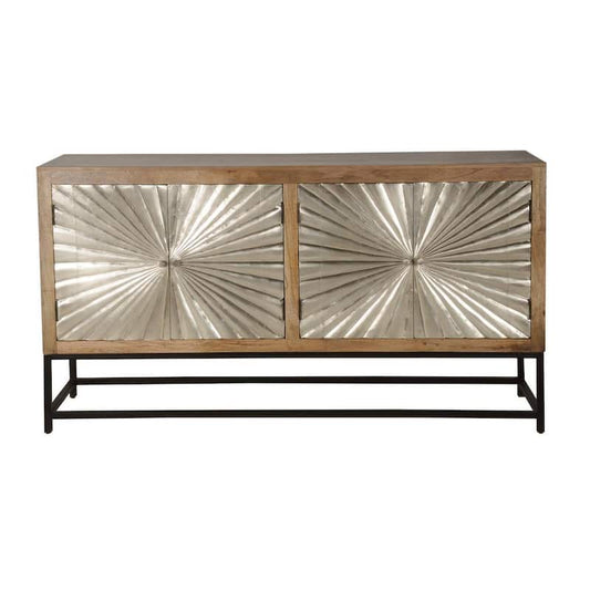 Sparkler 72 in. Brown & Silver Credenza With 4 Doors