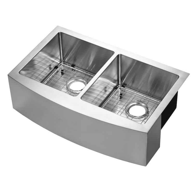 Belleville Undermount Stainless Steel 33 in. 50/50 Double Bowl Curved Farmhouse Apron Front Kitchen Sink