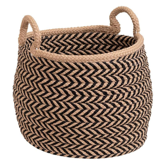 Preve 18 in. x 18 in. x 17 in. Taupe and Black Round Polypropylene Braided Basket