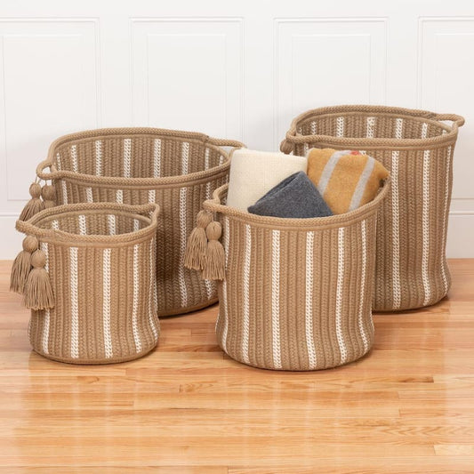 Dublin 14 in. x 14 in. x 14 in. Taupe and White Round Polypropylene Braided Basket