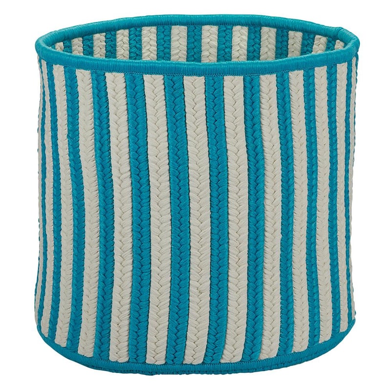 Teal 12 in. D x 12 in. W x 10 in. H Vertical Stripe Round Basket