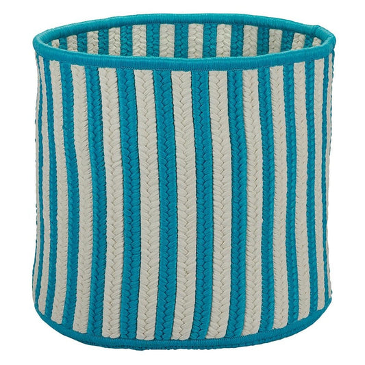 Teal 12 in. D x 12 in. W x 10 in. H Vertical Stripe Round Basket