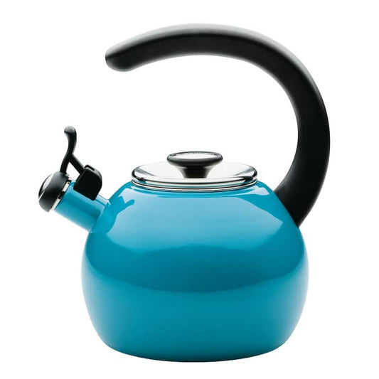 Enamel on Steel Whistling Teakettle with Flip-Up Spout, 8-Cups, Turquoise