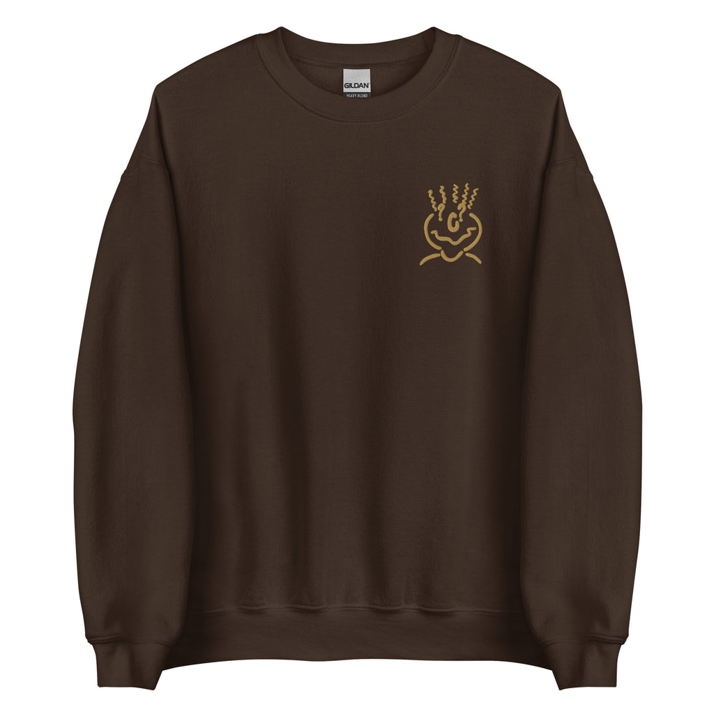 Cotton Embroided Crewneck Sweater Unisex Brown